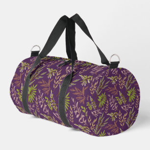 Botanical Leaves: A Stunning Purple Back Duffle Bag