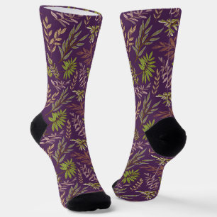 Botanical Leaves: A Stunning Purple Back Socks