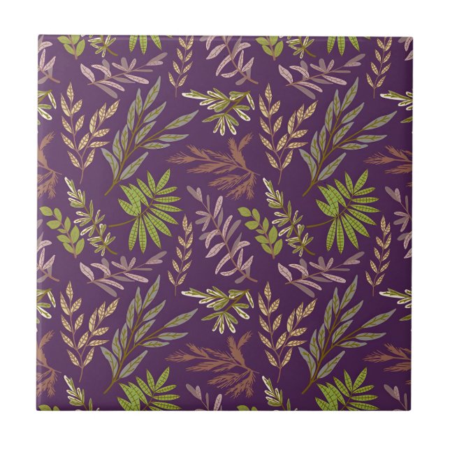 Botanical Leaves: A Stunning Purple Back Tile (Front)