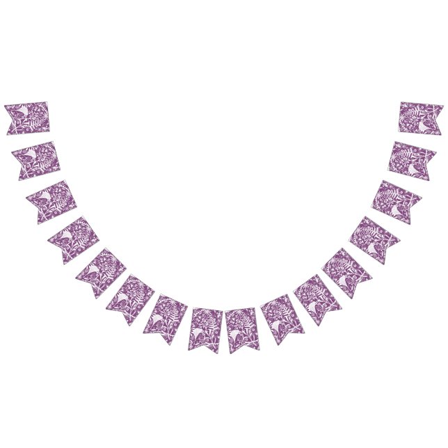 Botanical Leaves and Flowers Purple Bunting (All)