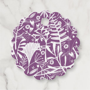 Botanical Leaves and Flowers Purple Favour Tags