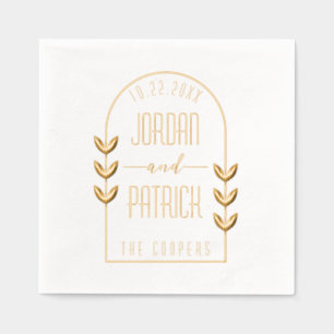 Botanical Leaves Arched Frame Personalised Wedding Foil Napkins