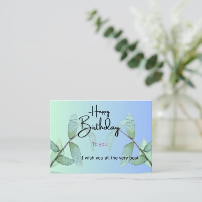 Botanical Leaves Birthday Card | Elegant Gradient  (Standing Front)