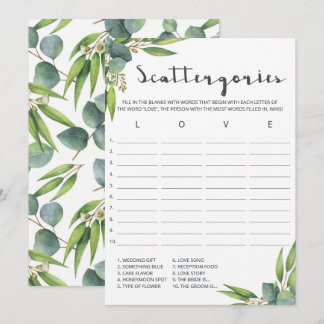Botanical Leaves Bridal Shower Game Scattergories