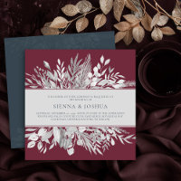 Botanical Leaves Burgundy Grey Square Wedding