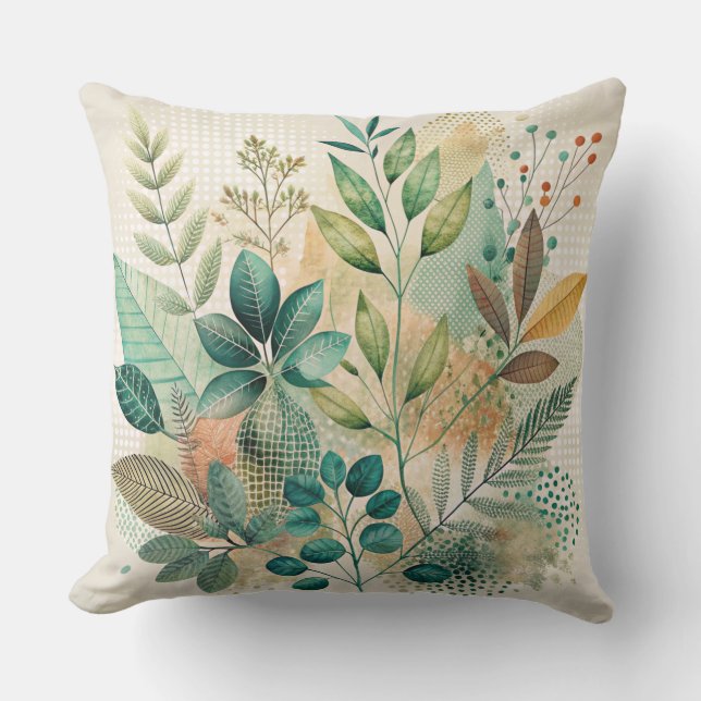 Botanical Leaves Collage Throw Pillows (Front)