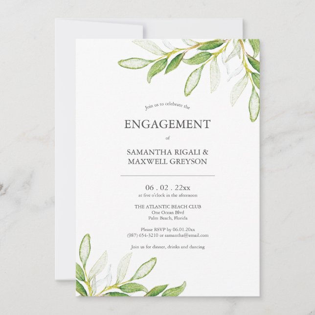 Botanical Leaves Engagement Party Invitations (Front)