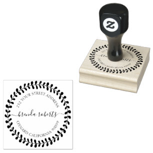 Botanical Leaves Frame Custom Black Typography Rubber Stamp