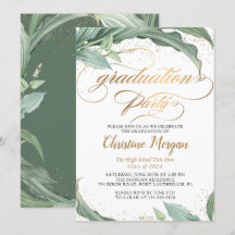 Botanical Leaves Gold Script Graduation Party