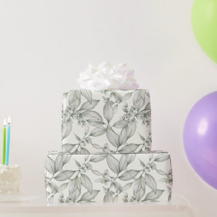 Botanical leaves lines white wrapping paper