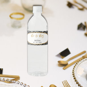 Botanical Leaves Pattern Mr & Mrs Name Date  Water Bottle Label