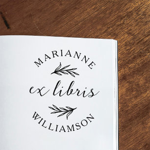 Botanical Leaves Round Name Ex Libris Bookplate Self-inking Stamp