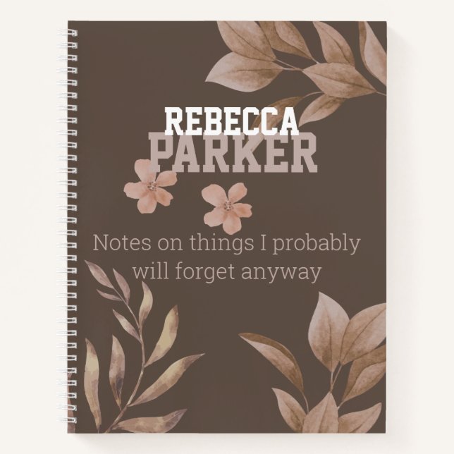 botanical leaves, two coloured name earth tones notebook (Front)