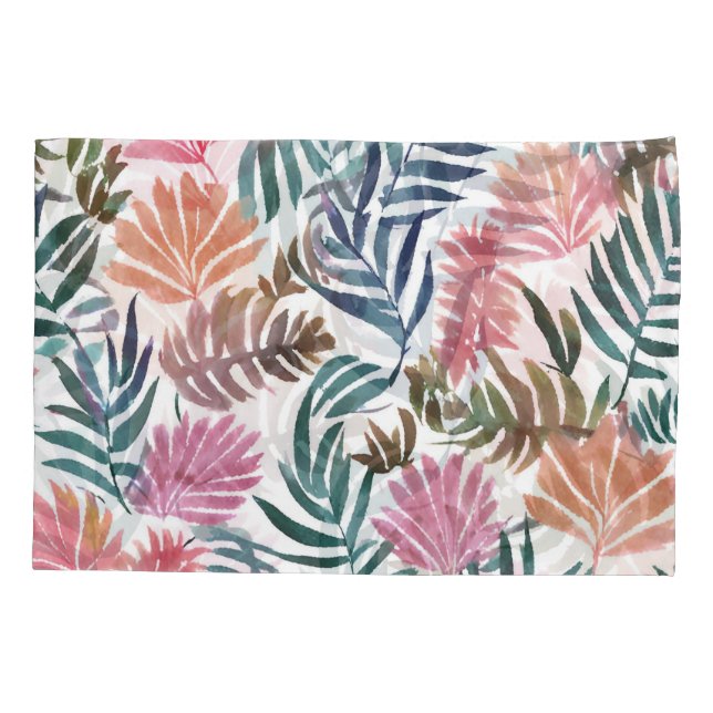 Botanical Leaves Watercolor | Floral Colorful Leaf Pillowcase (Back)