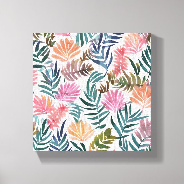 Botanical Leaves Watercolor | Floral Colourful Cut Canvas Print (Front)