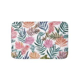 Botanical Leaves Watercolor   Floral Colourful Lea Bath Mat