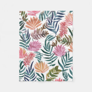 Botanical Leaves Watercolor   Floral Colourful Lea Fleece Blanket