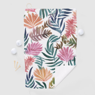 Botanical Leaves Watercolor   Floral Colourful Lea Golf Towel