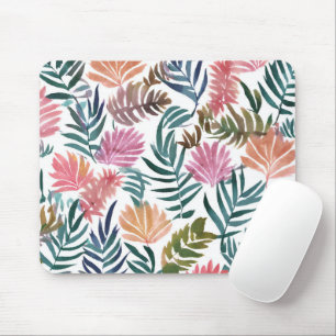 Botanical Leaves Watercolor   Floral Colourful Lea Mouse Pad