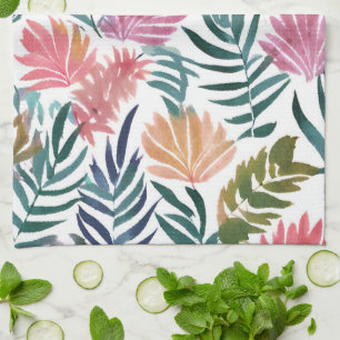 Botanical Leaves Watercolor Floral Colourful Lea Tea Towel