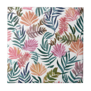 Botanical Leaves Watercolor   Floral Colourful Lea Tile