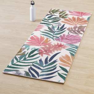 Botanical Leaves Watercolor   Floral Colourful Lea Yoga Mat