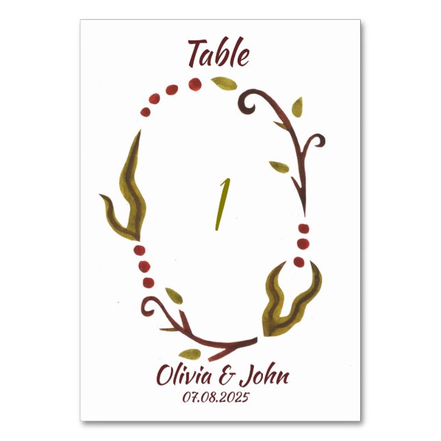  Botanical Leaves wedding Table card number (Front)