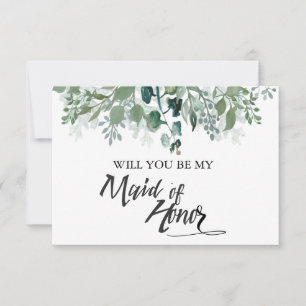 Botanical Leaves Will You Be My Maid of Honour Invitation
