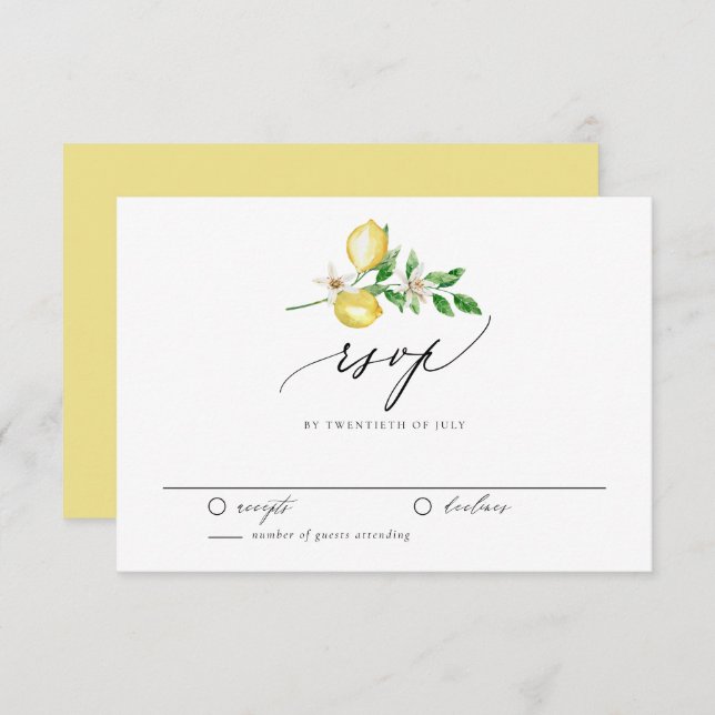 Botanical Lemon and Greenery Summer Wedding RSVP Card (Front/Back)