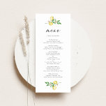 Botanical Lemon and Greenery Watercolor Wedding Menu<br><div class="desc">Add a fresh, natural touch to your wedding reception with this customisable menu card featuring a watercolor lemons, soft blossoms, and greenery. Perfect for summer celebrations, garden weddings, or rustic-themed events, this design brings a cheerful and elegant feel to each table. Personalise the lemon menu card with your food and...</div>