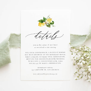 Botanical Lemon and Greenery Wedding Details Enclosure Card