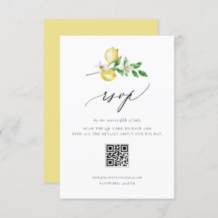 Botanical Lemon and Greenery Wedding QR Code RSVP Card