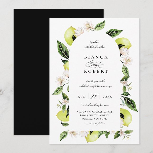 Botanical Lemon Arch Frame Wedding Invitation (Front/Back)