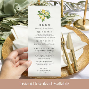 Botanical Lemon Bridal Shower Wedding Menu Card