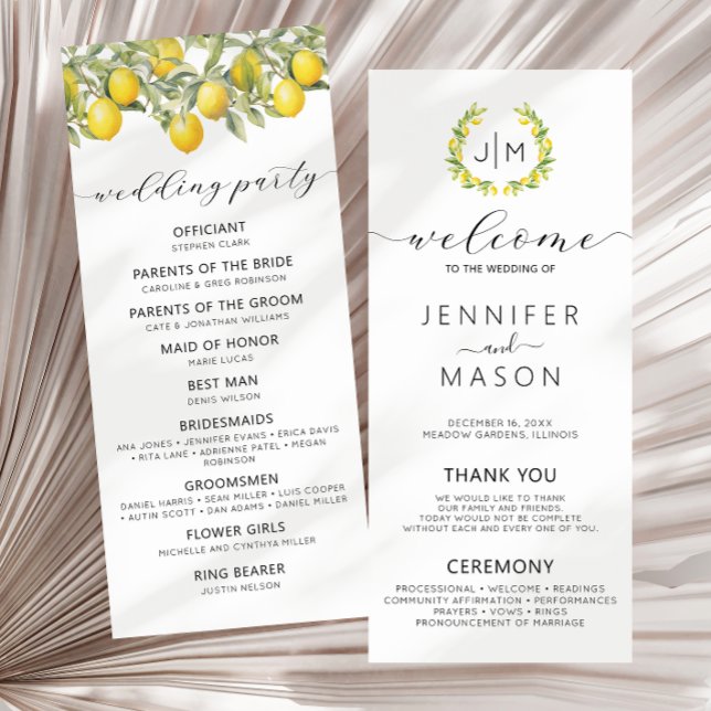 Botanical Lemon Citrus Garden Wedding Programs (Creator Uploaded)