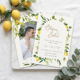 Botanical Lemon Citrus Wreath Greenery Wedding Invitation