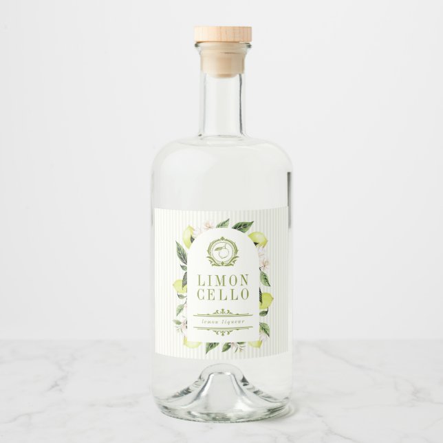 Botanical Lemon Frame Limoncello  Liquor Bottle Label (Front)