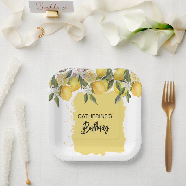 Botanical Lemon Summer Birthday Paper Plate (Wedding)