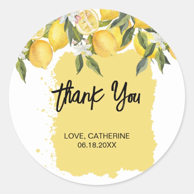 Botanical Lemon Summer Thank You Classic Round Sticker (Front)