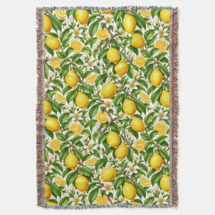 Botanical Lemons and White Blossoms Throw Blanket