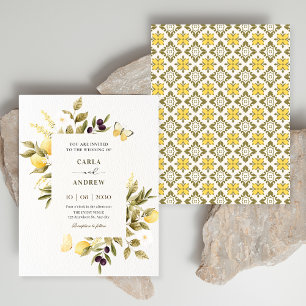 Botanical lemons floral branch wedding invitation