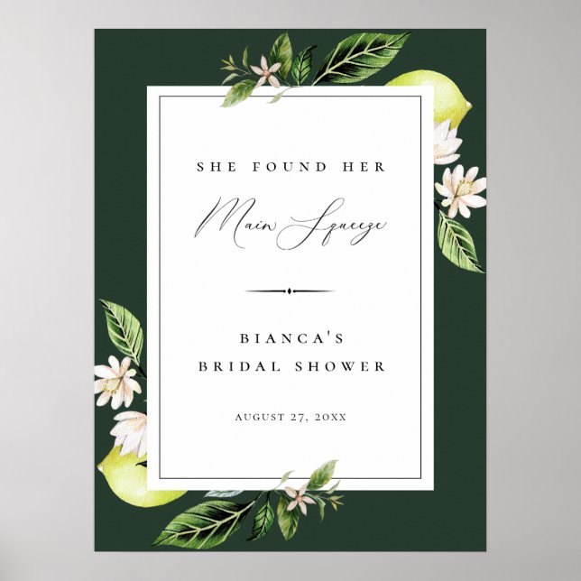 Botanical Lemons Main Squeeze Bridal Shower Poster (Front)