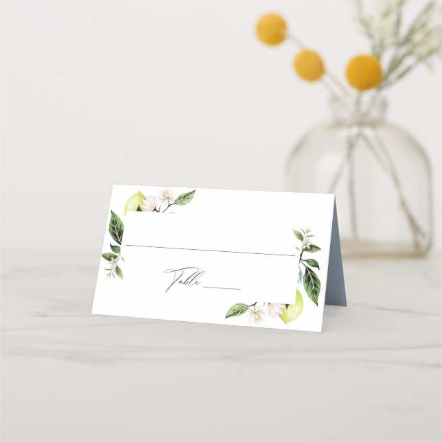 Botanical Lemons Wedding Place Card (Front)