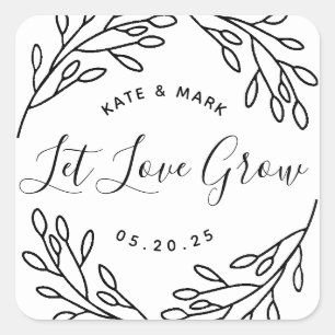 Botanical Let Love Grow Wedding Seed Packet Favour Square Sticker