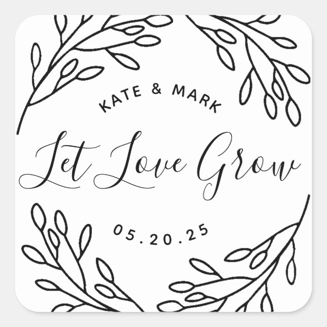 Botanical Let Love Grow Wedding Seed Packet Favour Square Sticker (Front)