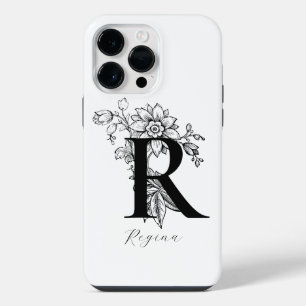 Botanical Letter R Monogram Name iPhone 14 Pro Max Case