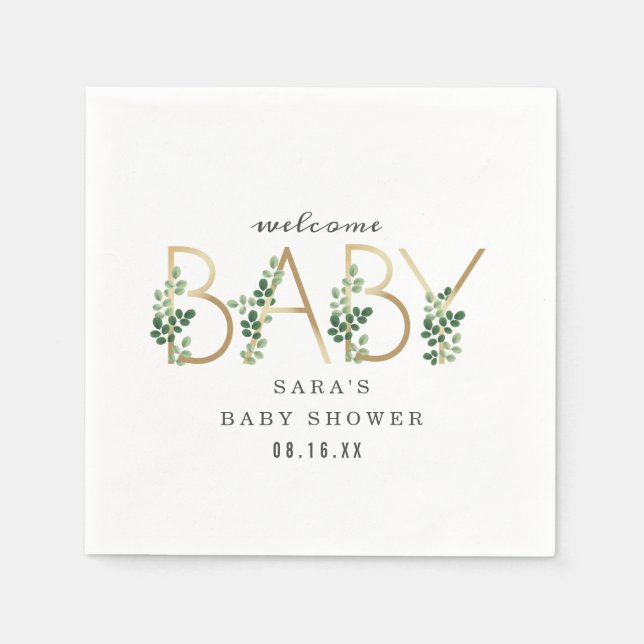 Botanical Lettering Minimalist baby shower Napkin (Front)