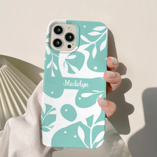 Botanical Light Blue Personalised Floral Case-Mate iPhone 14 Case