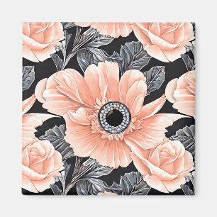 Botanical Light Peach Floral Pattern Magnet