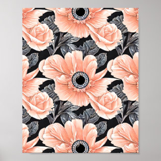 Botanical Light Peach Floral Pattern  Poster